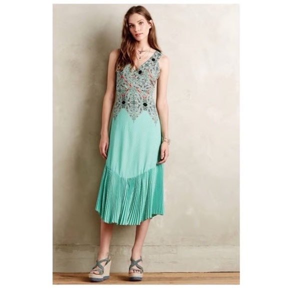 Anthropologie Maeve Mermaid FishtailPleated  Canyon Creek Dress / Sz 2 - Picture 3 of 13